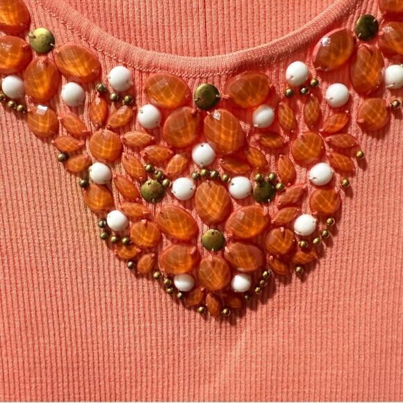 NWOT Ruby Rd Woman’s Beaded Ribbed Tank Coral Colorful Beach Summer top - Picture 5 of 11